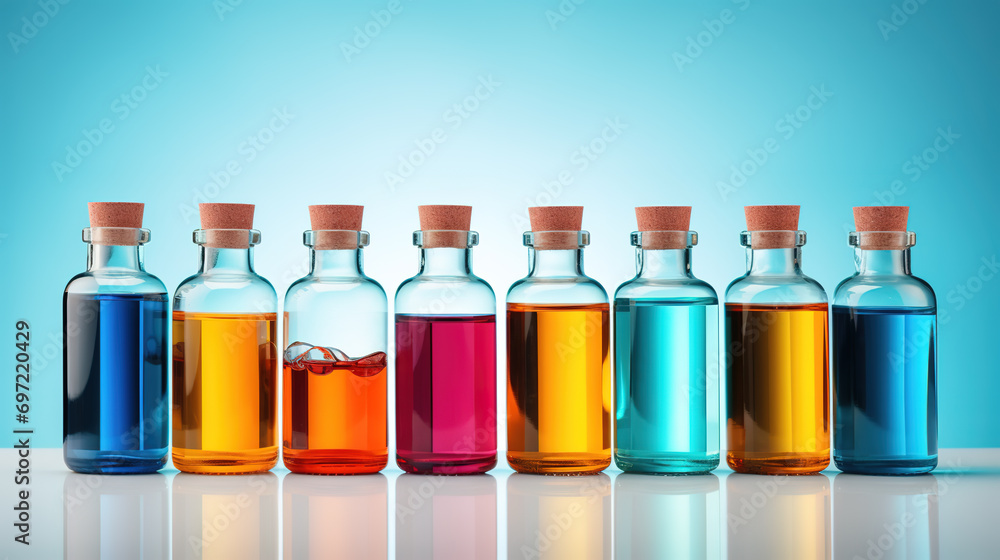 Glass vials with multicolored liquids on table in medical laboratory
Glass vials with multicolored liquids on table in medical laboratory