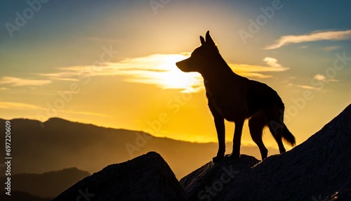 silhouette of a dog on rocks