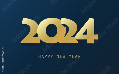 Simple Golden and Dark Blue New Year Card, Cover or Background Design Template With Round Numerals - 2024