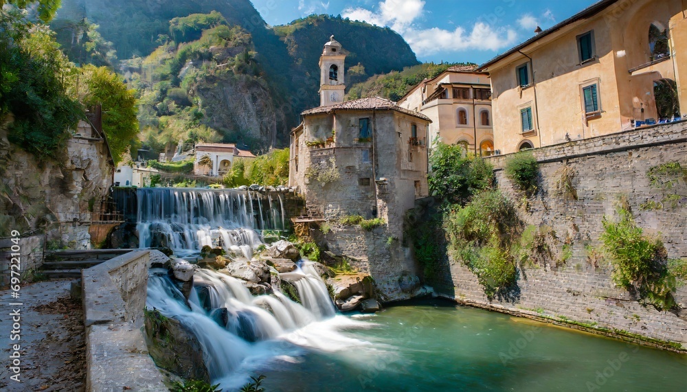 mountain waterfall near the old town italy