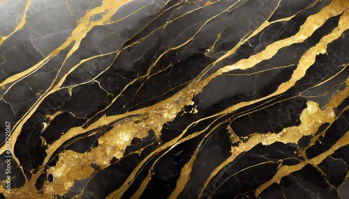 abstract black marble background with golden veins japanese kintsugi technique stone texture marbled surface digital marbling illustration generative ai