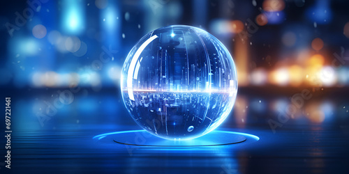 Neon globe sphere shiny stardust light 3D world light line transforming cyber digital technology Crystal Ball Future Image Ai Generative