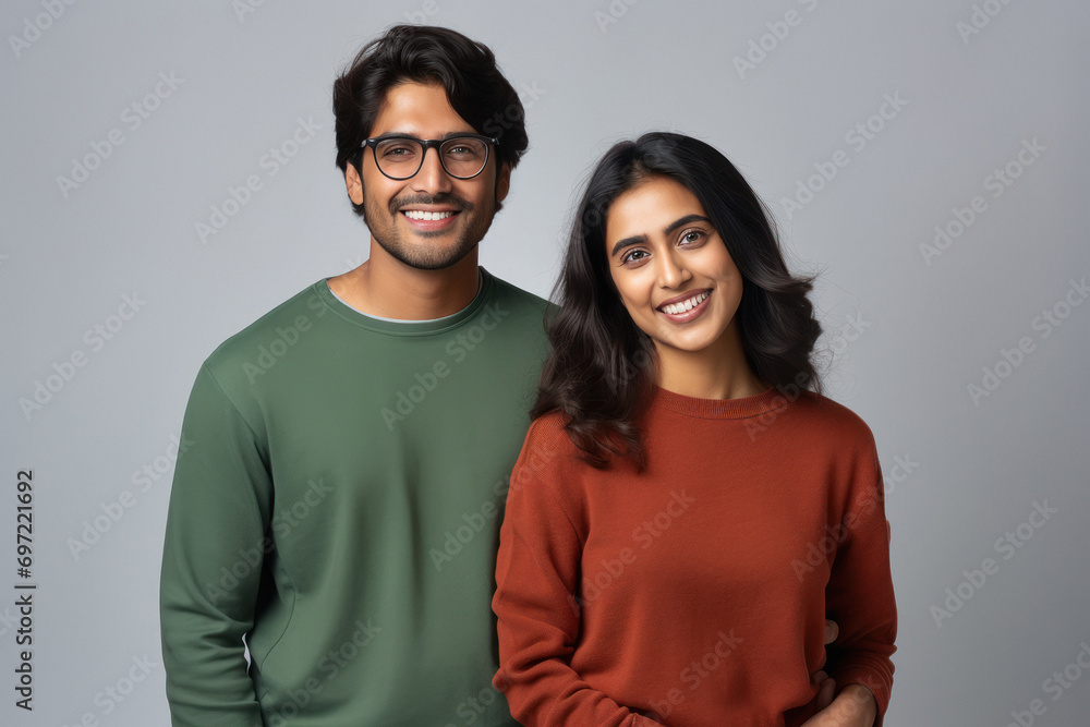 young indian couple standing together young indian couple standing together