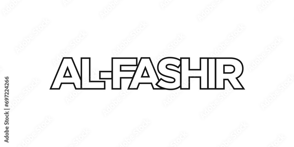 Fashir in the Sudan emblem. The design features a geometric style, vector illustration with bold typography in a modern font. The graphic slogan lettering. Fashir in the Sudan emblem. The design features a geometric style, vector illustration with bold typography in a modern font. The graphic slogan lettering.