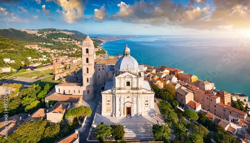 bright summer view from flying drone of cattedrale di san ciriaco church and san gregorio illuminatore catholic church stunning morning cityscape of ancona town italy europe photo