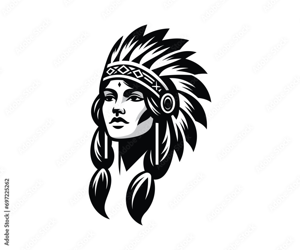 Obraz premium Native American Indian Woman Logo
