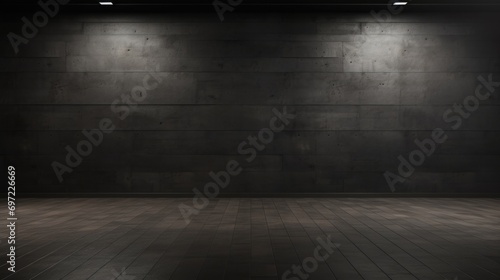 Spotlight illumination on a dark concrete wall with a wooden floor © E 