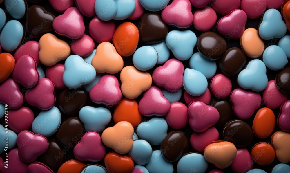 Valentine's day background with heart-shaped chocolate candies Valentine's day background with heart-shaped chocolate candies