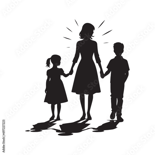 Family Silhouette: Parenthood Bliss, Illustrating the Tender Moments Between Parents and Young Children in a Radiant Silhouette
