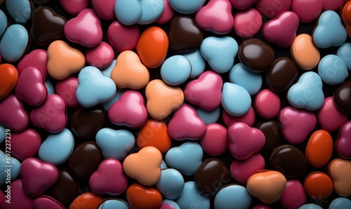 Valentine's day background with heart-shaped chocolate candies