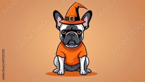 A small dog wearing a witch's hat © vivekFx