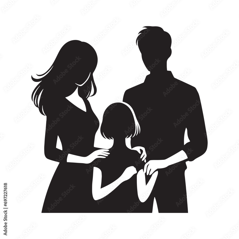 A Cozy Evening Stroll: Silhouette of Family Taking a Leisurely Walk, Reflecting the Simple Pleasures of Life and Familial Connection - Family Silhouette
