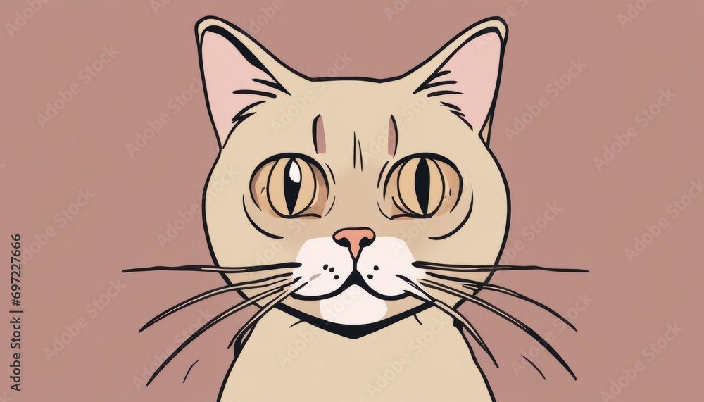 Obraz premium A cartoon cat with a pink nose and green eyes