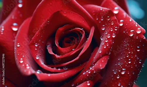 Red rose with water drops close-up  shallow depth of field