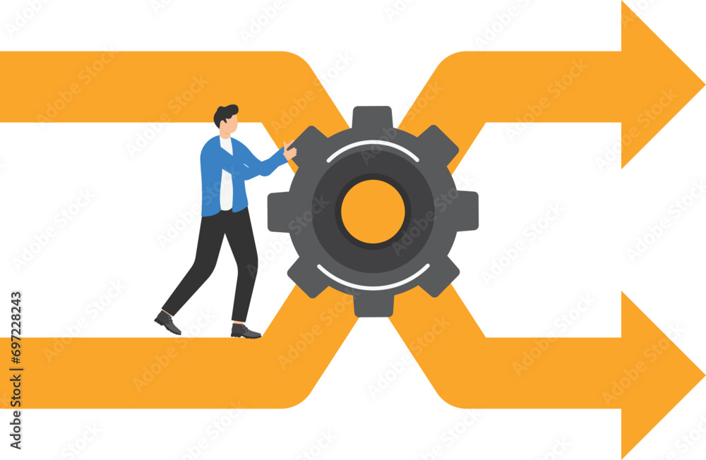 Change management, professional or expertise to manage company transformation or implement new process concept, businessman staff team help turn gear cog to manage change direction arrows.

 - obrazy, fototapety, plakaty 