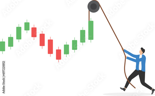 Business concept vector illustration of a puppet master controlling a graphic chart.

