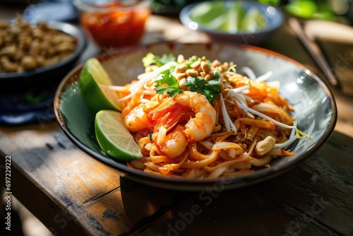 Tantalizing Taste of Thailand: Pad Thai, the Beloved Thai Street Food, Beckons with Stir-Fried Noodles, Succulent Shrimp, Tofu, and a Medley of Authentic Flavors Dancing on Your Palate photo