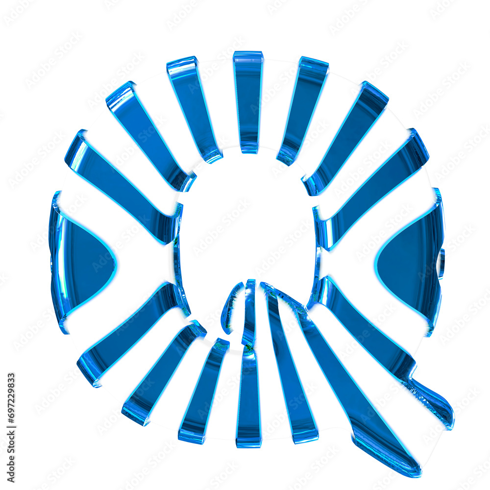 White symbol with blue thin vertical straps. letter q White symbol with blue thin vertical straps. letter q