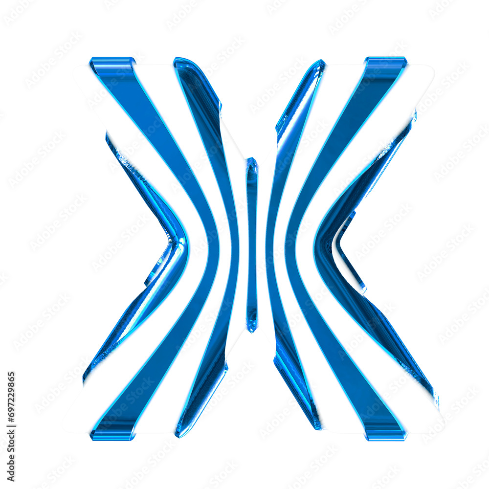 White symbol with blue thin vertical straps. letter x White symbol with blue thin vertical straps. letter x