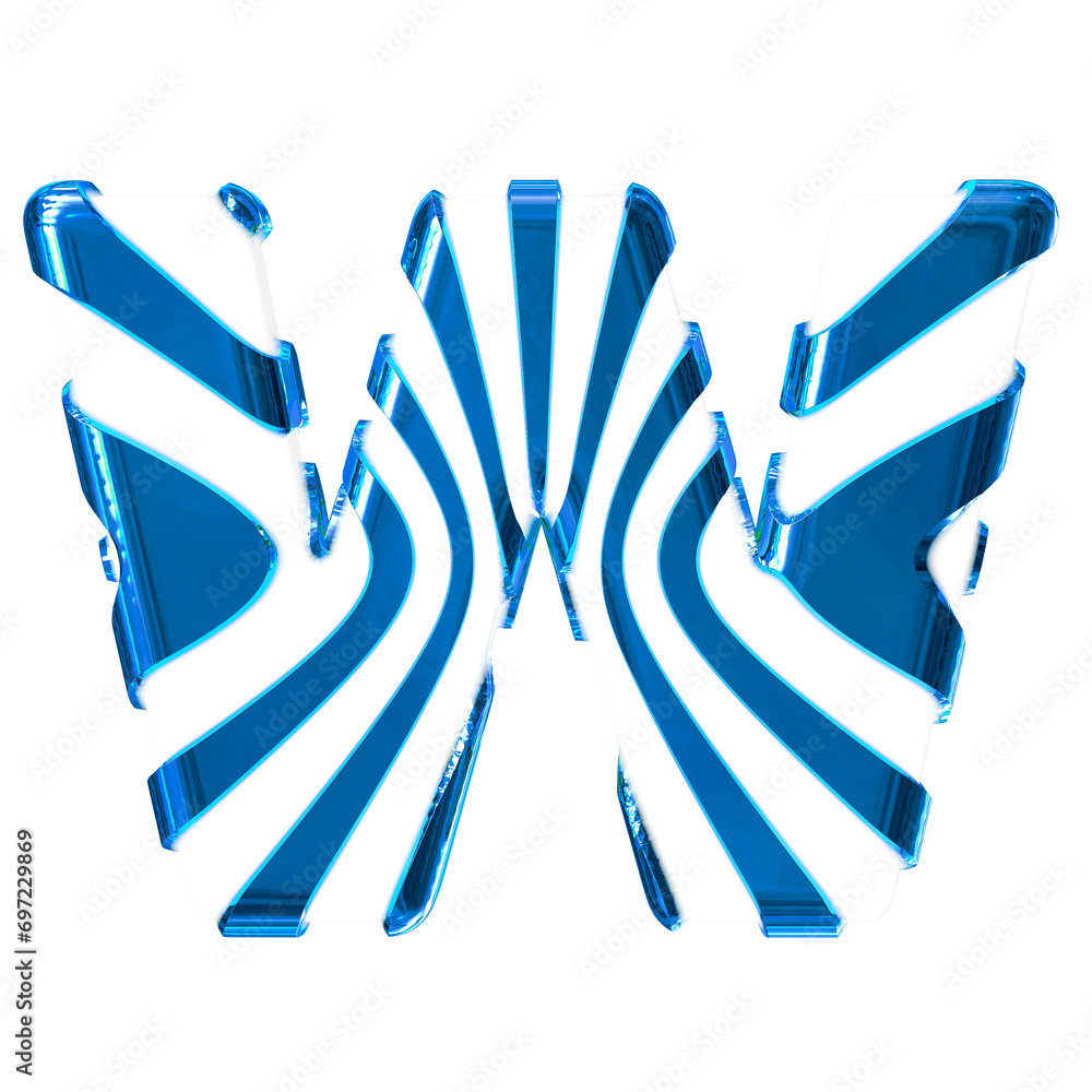 White symbol with blue thin vertical straps. letter w White symbol with blue thin vertical straps. letter w