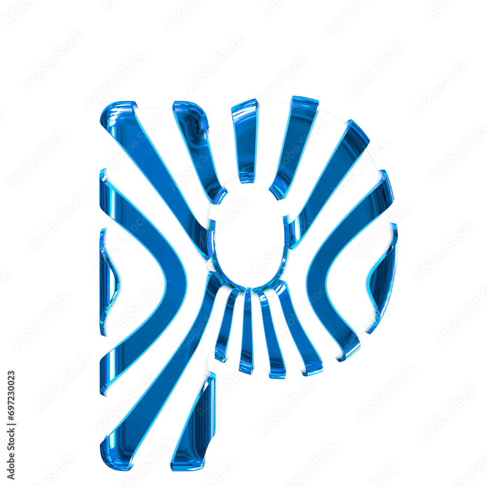 White symbol with blue thin vertical straps. letter p White symbol with blue thin vertical straps. letter p