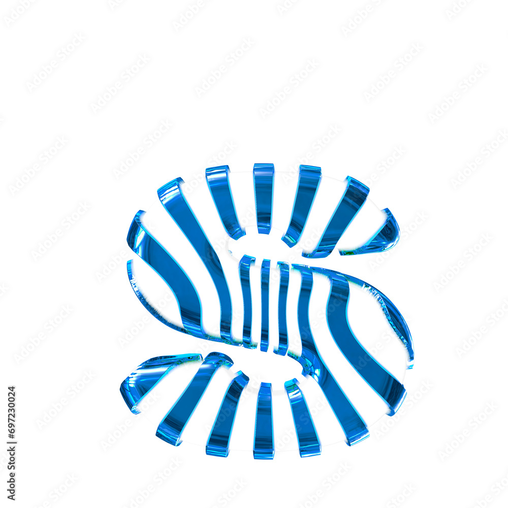 White symbol with blue thin vertical straps. letter s White symbol with blue thin vertical straps. letter s