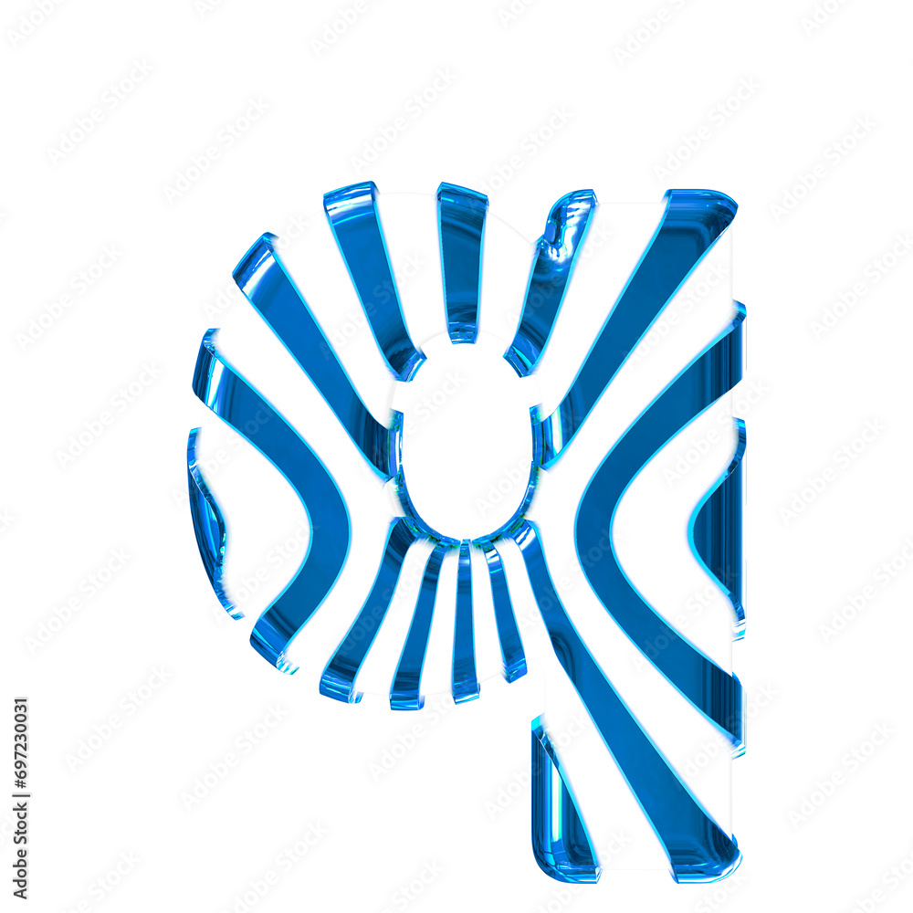 White symbol with blue thin vertical straps. letter q White symbol with blue thin vertical straps. letter q