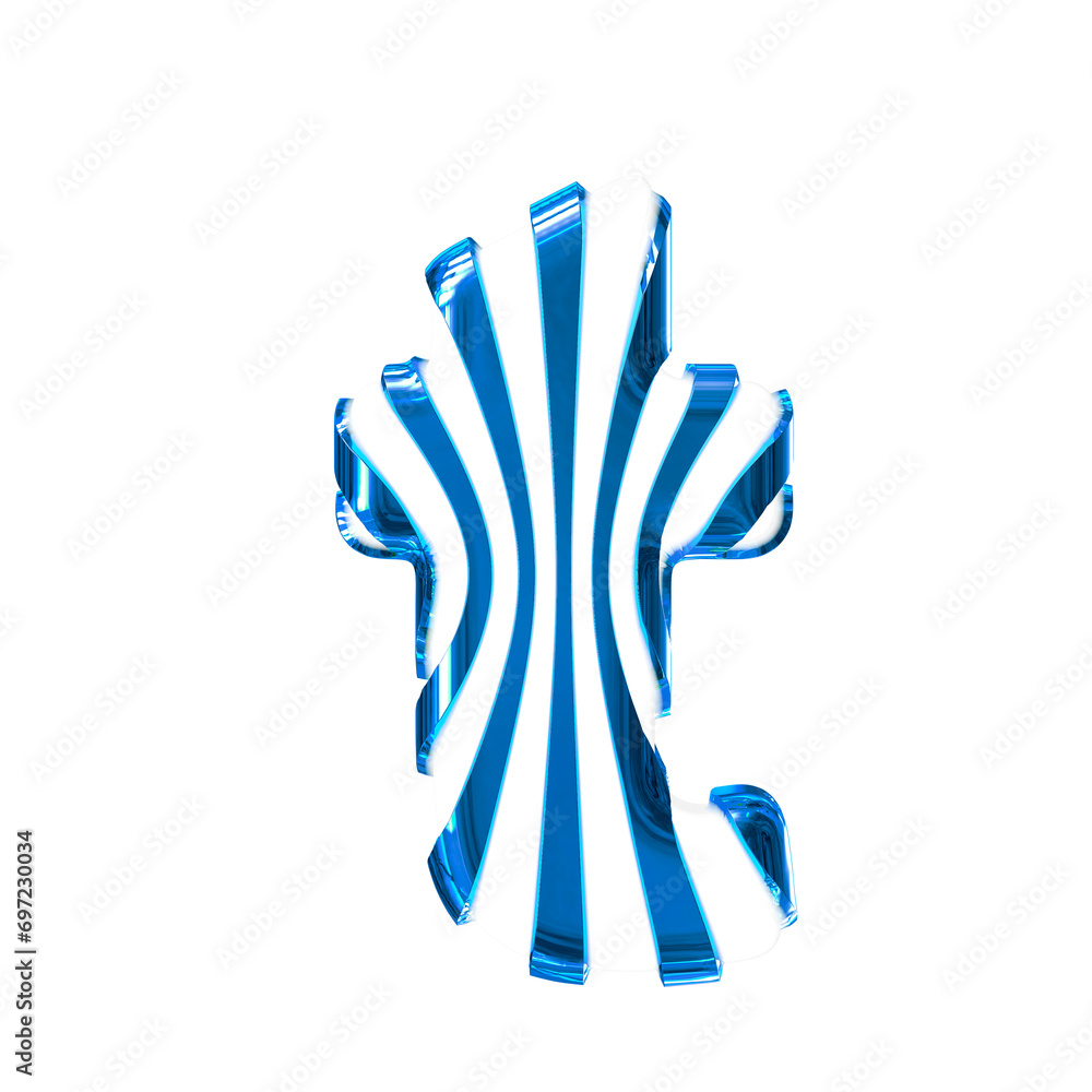 White symbol with blue thin vertical straps. letter t White symbol with blue thin vertical straps. letter t