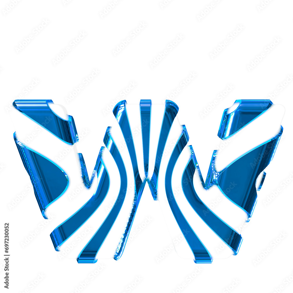 White symbol with blue thin vertical straps. letter w White symbol with blue thin vertical straps. letter w
