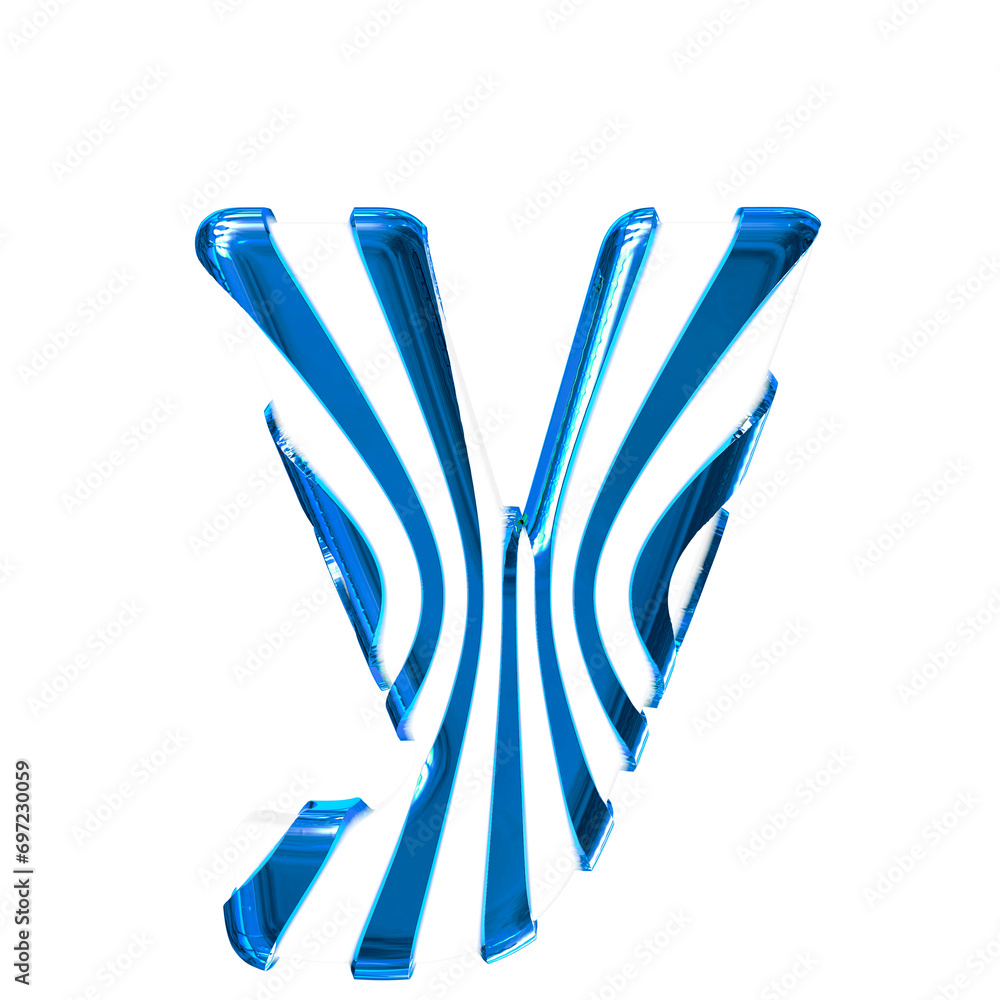 White symbol with blue thin vertical straps. letter y White symbol with blue thin vertical straps. letter y