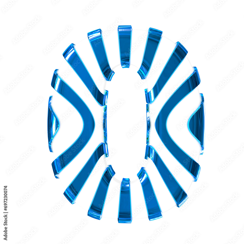 White symbol with blue thin vertical straps. number 0 White symbol with blue thin vertical straps. number 0