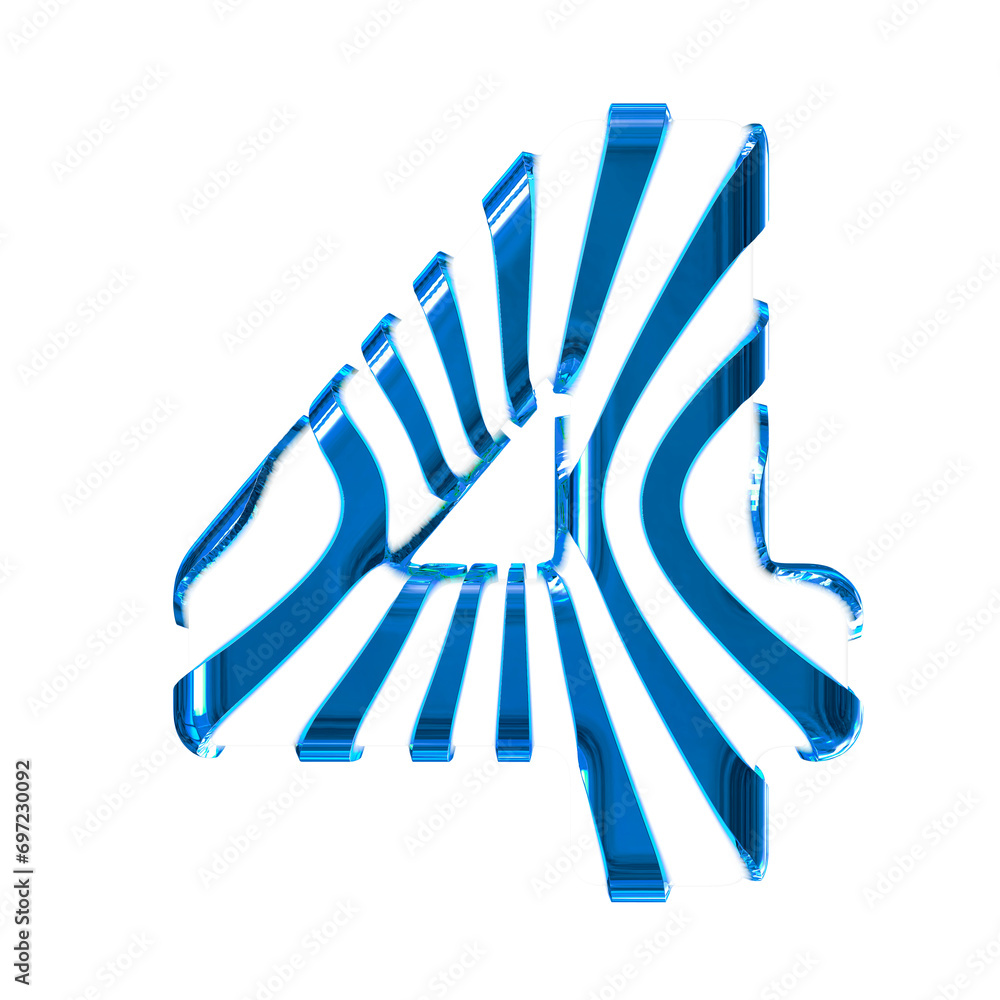 White symbol with blue thin vertical straps. number 4 White symbol with blue thin vertical straps. number 4