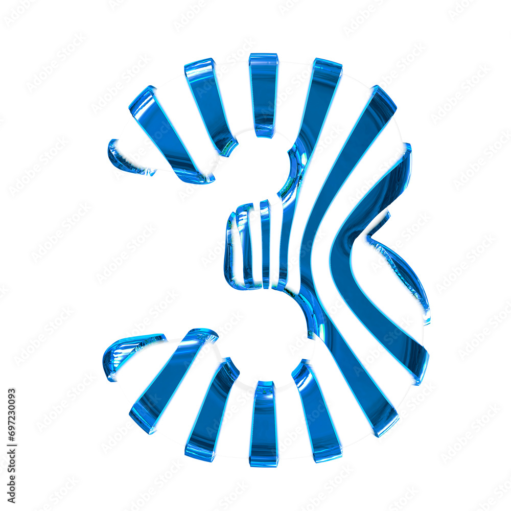 White symbol with blue thin vertical straps. number 3 White symbol with blue thin vertical straps. number 3
