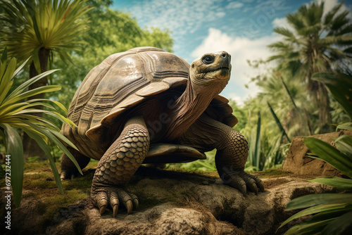 The Aldabra giant tortoise (Aldabrachelys gigantea) photo