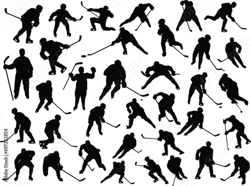 Hockey players silhouettes set vector illustration isolated on white background
