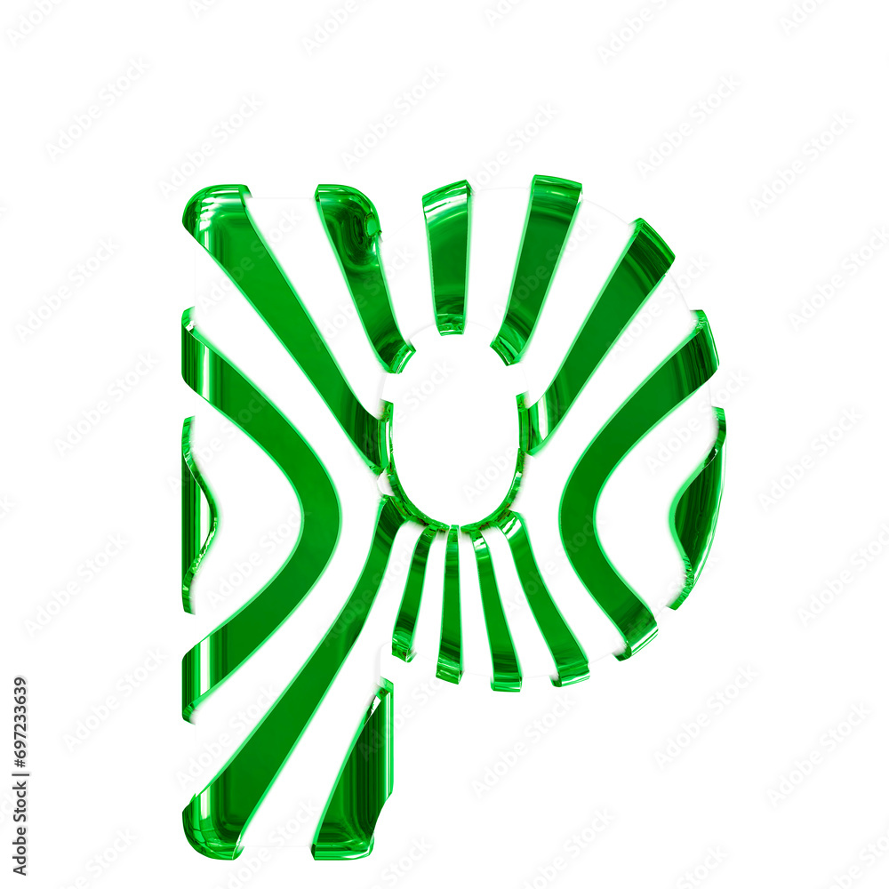 White symbol with green thin vertical straps. letter p White symbol with green thin vertical straps. letter p
