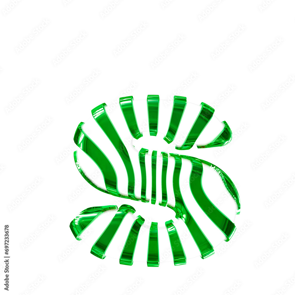 White symbol with green thin vertical straps. letter s