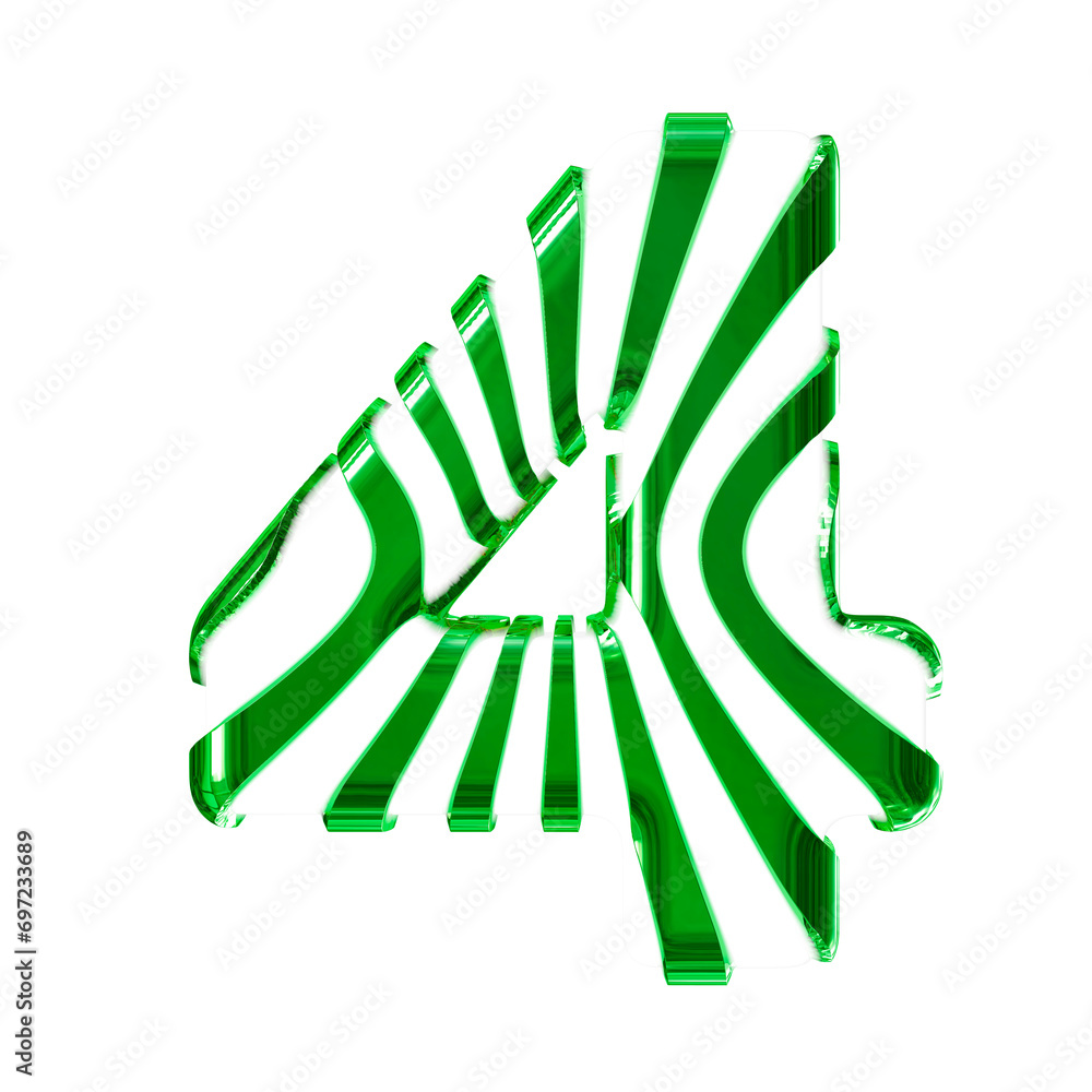 White symbol with green thin vertical straps. number 4 White symbol with green thin vertical straps. number 4