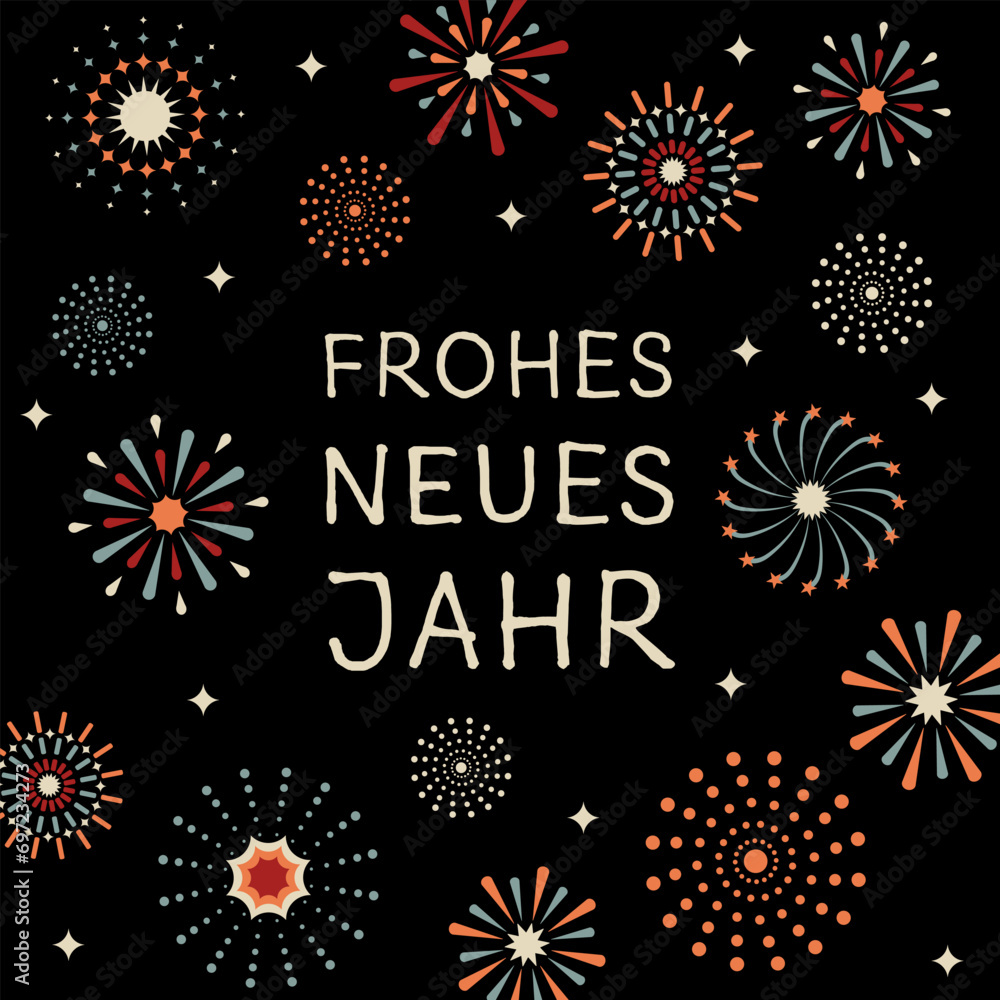 Frohes neues Jahr Schriftzug in deutscher Sprache. Quadratische