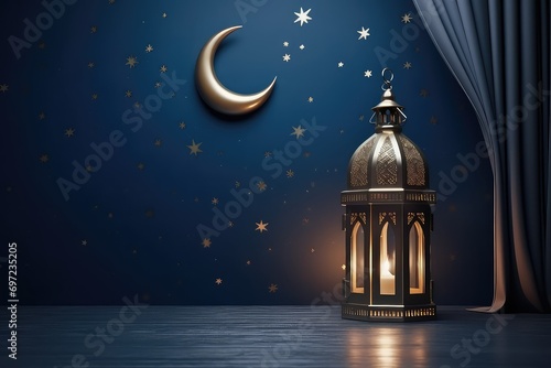 Decorative Arabic lantern with a burning candle photo