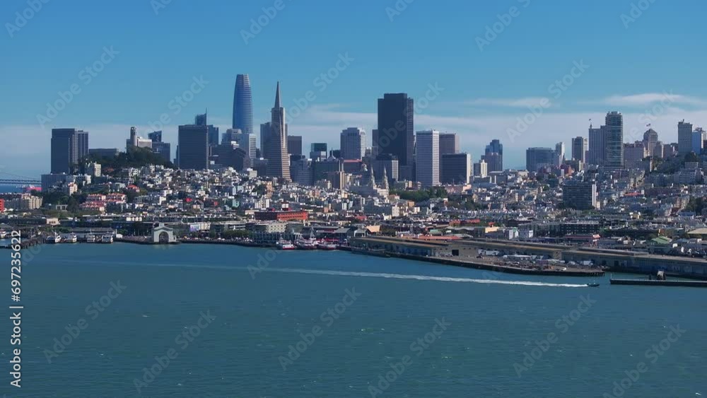 Aerial view of the San Francisco bay near down town and many piers with yachts. Aerial view of the San Francisco bay near down town and many piers with yachts.