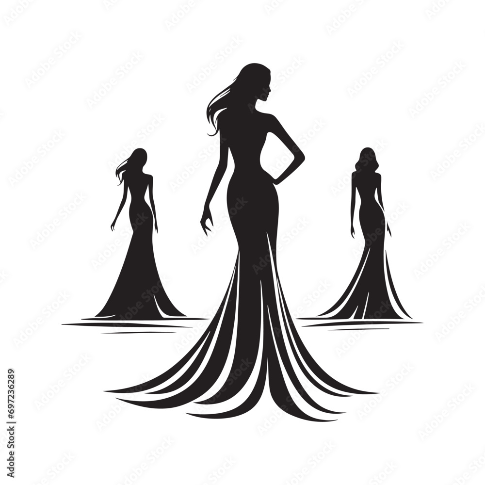 Well-Dressed Woman Silhouette: High-Fashion Vista - An Elegant Lady Graces the Scene, Dressed in Upscale Fashion, Creating a Striking Silhouette Against the Backdrop of a Stylish Urban Setting.
