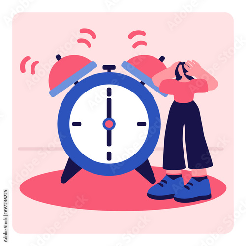 Vector difficult awakening hate alarm clock in morning vector illustration cover ears