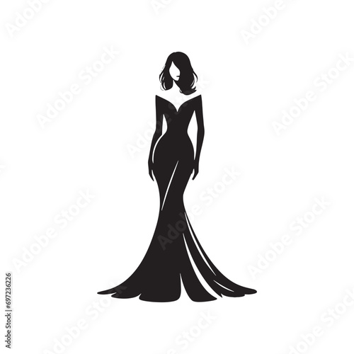 Well-Dressed Woman Silhouette: Evening Couture - A Lady in Glamorous Evening Wear Casts a Bold Silhouette Against the Night Sky, Emanating Evening Glamour and High-Fashion Sophistication. 