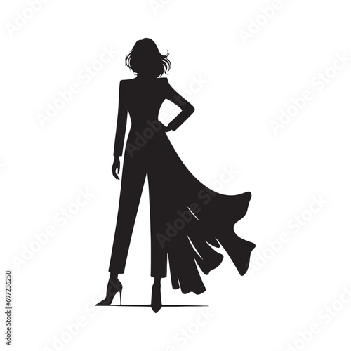 Well-Dressed Woman Silhouette: Stylish Soiree - A Lady in Elegant Evening Attire, Creating a Bold Silhouette Against the Twilight Sky, Radiating Evening Glamour and Modern Elegance.
