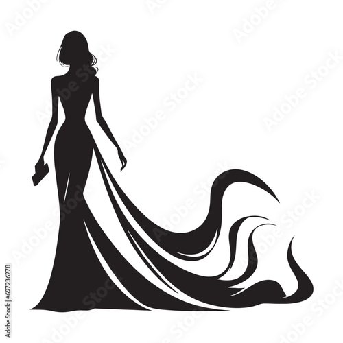 Stylish Urbanite: Silhouette of a Well-Dressed Woman - A Fashionable Lady in Trendy Attire, Striking a Confident Pose, Creating a Bold Silhouette Against the Dynamic Background of an Urban Landscape.
