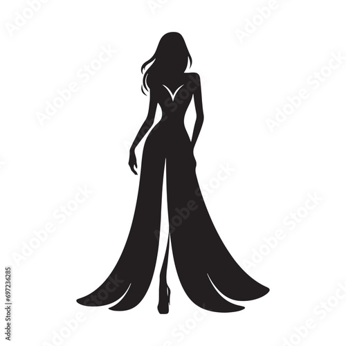Chic Cityscape Silhouette: Well-Dressed Woman - A Fashion-Forward Lady in Trendy Outfit Stands in Silhouette, Surrounded by the Modern Architecture of a Stylish Urban Environment. 
