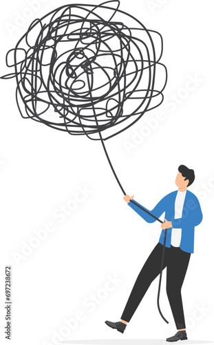 Entrepreneur calmly control and solve mess line problem. Leadership to deal and handle business problem, skill and decision to overcome difficulty or uncertainty, crisis management concept.

