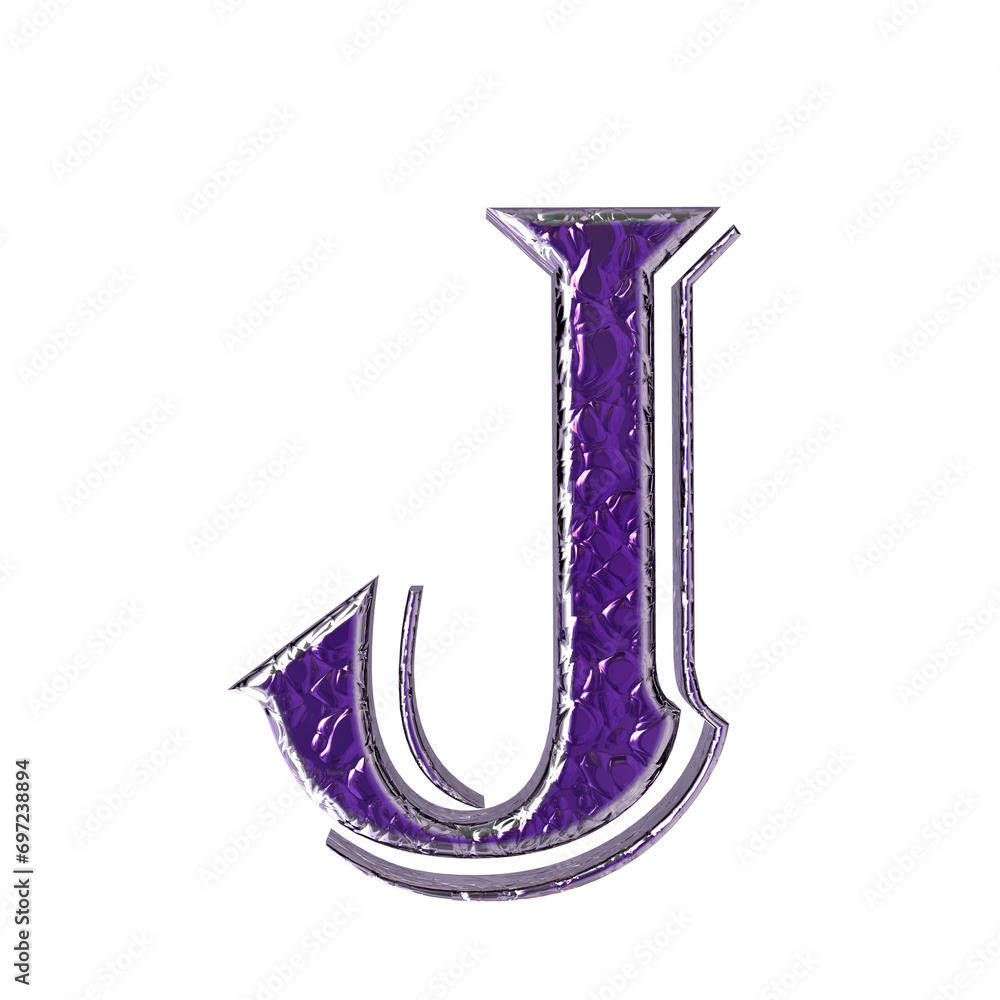 Purple symbol in a silver frame. letter j Purple symbol in a silver frame. letter j