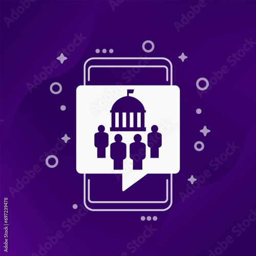 Electronic government icon with smart phone, digital transformation vector